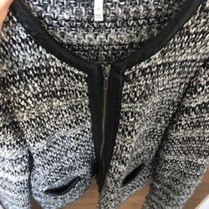 Cardigan Sweater w/ Leather Trim
